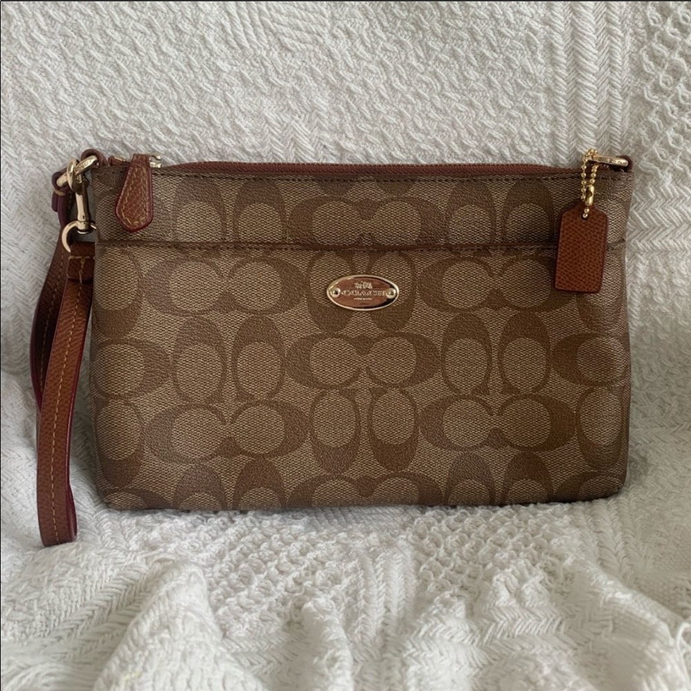 Coach Large Brown Wristlet/Wallet With Strap